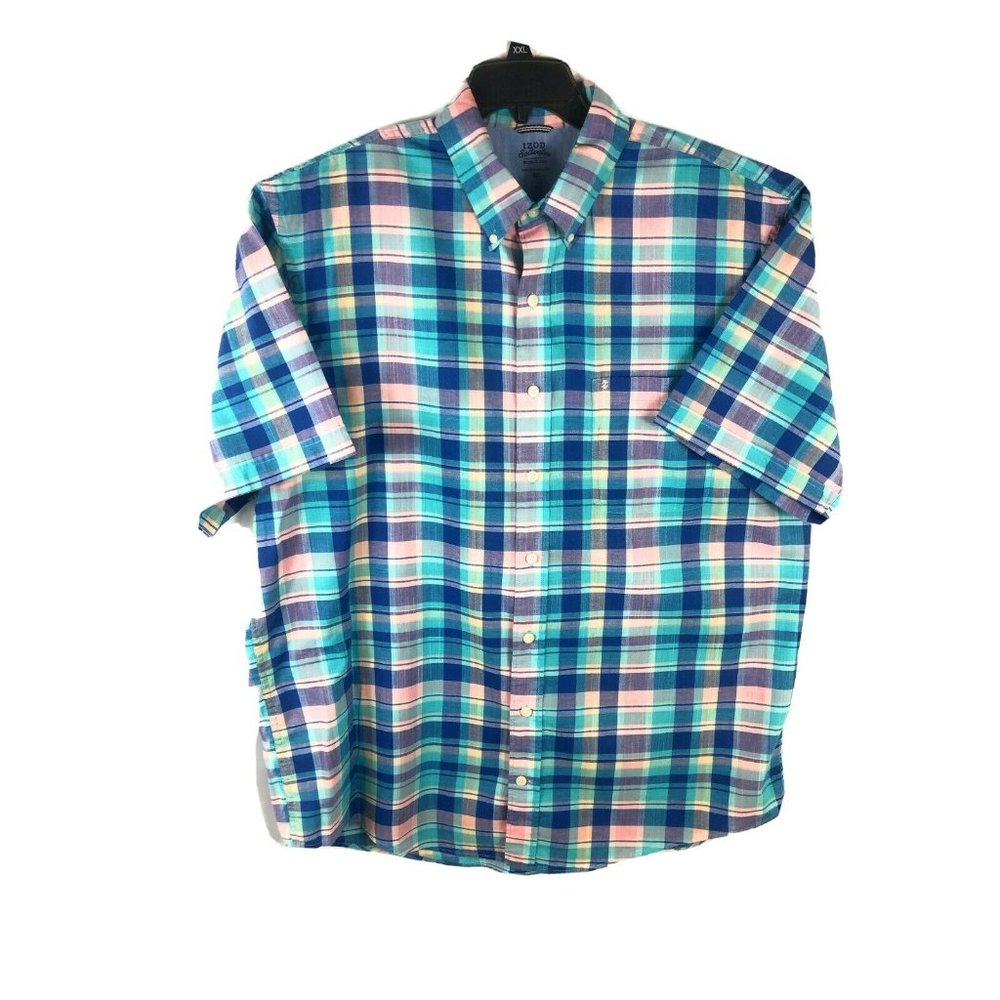 Izod Men's XLT Short Sleeve Button Up Multicolor Cotton Blend Casual Shirt A23